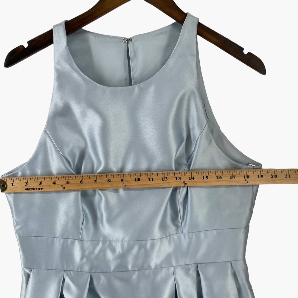 Alfred Sung Mist Blue High Neck Satin Dress Size 16 D769 - Picture 9 of 9